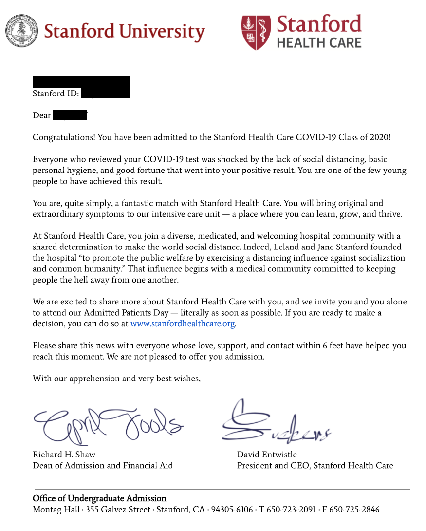 Stanford Acceptance Letter