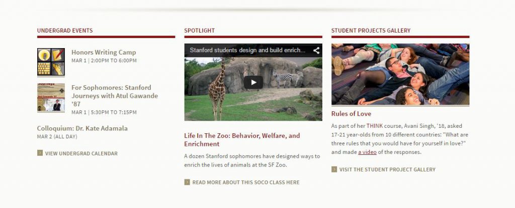 Stanford’s Undergraduate Homepage Photo Credit: Eva Epker