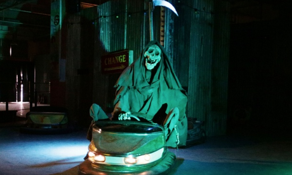 Death Riding a Go-Kart in Dismaland. Source: Mirror