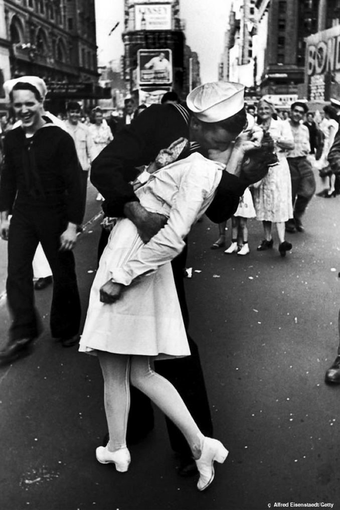For the Allies, at least, victory was sweet. A sailor kisses a nurse in Times Square in this immortal Alfred Eisenstaedt photograph.